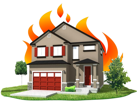 House engulfed in flames, illustrating fire damage, relevant to Marinilli Associates' insurance claim services for property damage.