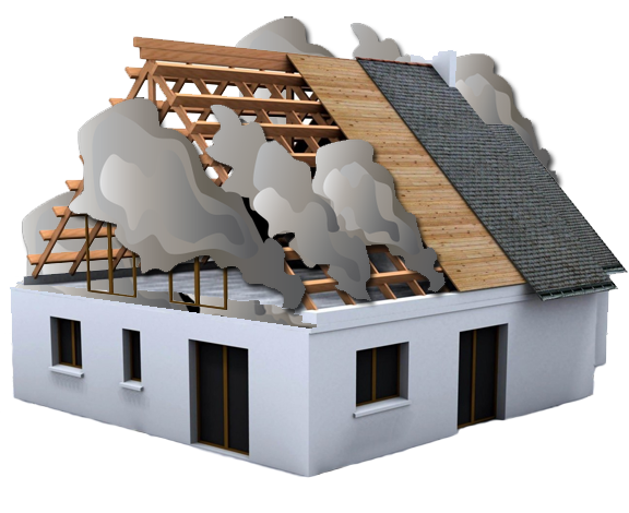 House with smoke damage, partially destroyed roof, illustrating fire-related property damage claims for Marinilli Associates, public insurance adjusting firm.